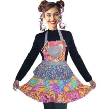 Imagem de Kit Festa Junina Infantil, Fantasia Avental de Retalhos com Estampas Sortidas, 2 Elásticos de Cabelo com Fita de Cetim, Acessórios para Festa Tradicional