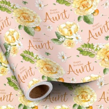 Imagem de RUSPEPA Papel de embrulho floral para tia, mini rolo, flor rosa e feliz aniversário tia papel de embrulho para presente para mulheres meninas, comemorações de aniversário, 43 cm x 40 metros