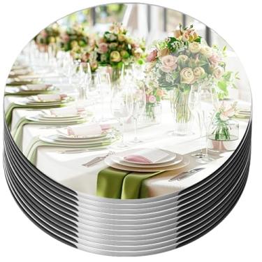 Imagem de Pacote com 18 bandejas redondas de espelho, peças centrais de acrílico sem vidro para mesas de casamento, placa de vela, espelhos circulares, azulejos de espelho de parede para centros de mesa