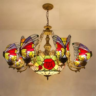 Imagem de Lustre de borboletas de luxo contemporâneo com LED, criatividade americana, para sala de estar, restaurante, quarto, villa, hotel, café, bar, karaokê ou clube. Luminária pendente de vidro co