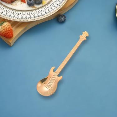 Imagem de Colher de café em forma de guitarra em aço inoxidável 304 sobremesa criativa, mexendo colorida para café, chá, sorvete e sobremesa, colheres exclusivas de mesa de música ouro rosa 4