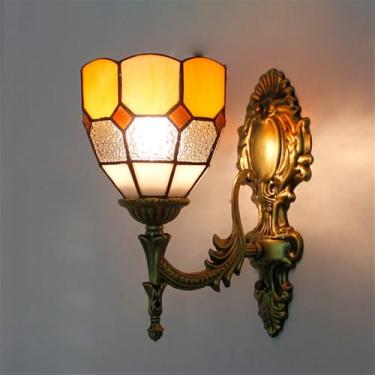 Imagem de Luminária de parede retrô americana em vidro colorido com LED, estilo europeu, luxuosa, para sala de estar, restaurante, quarto, escritório, casa de campo, hotel, café, bar, corredor (T 1 lâ