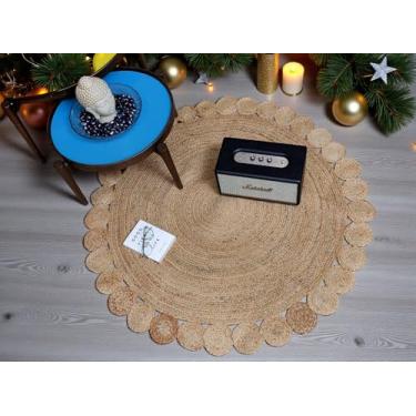 Imagem de MDS Pacote de 1 Tapete de Juta Trançado à Mão - Tapetes Redondos Reversíveis Naturais Ecológicos para Quarto, Sala de Estar, Cozinha, Juta, Serapilheira, Trançado, Casa de Fazenda Rústica - Borda