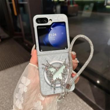 Imagem de Capa para Galaxy Z Flip6, capa magnética jeans fashion com suporte espelhado e corrente (para Galaxy Z Flip6/03)
