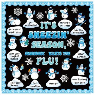 Imagem de Moinchore Conjunto de quadro de avisos de saúde de inverno, boneco de neve, prevenção da gripe, decoração de sala de aula, recortes de papel para decoração de parede de porta, Natal, inverno, férias