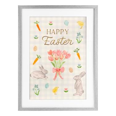 Imagem de Stupell Industries Happy Easter Soft Spring Compilation Impressão emoldurada cinza sob vidro, design por Juliet Meeks, 23 x 17