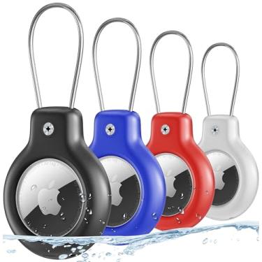 Imagem de Suporte de etiqueta de ar para Apple Air Tag Secure com cabo de arame, pacote com 4 porta-chaves IP68 à prova d'água para chaveiro, criança, bolsa, bagagem, coleira de animais de estimação e mais
