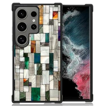 Imagem de CARLOCA Capa compatível com Samsung Galaxy S24 Ultra Design para meninas à prova de choque antiarranhões capa traseira rígida PC estética padrão colorido blocos de pedras de vitral