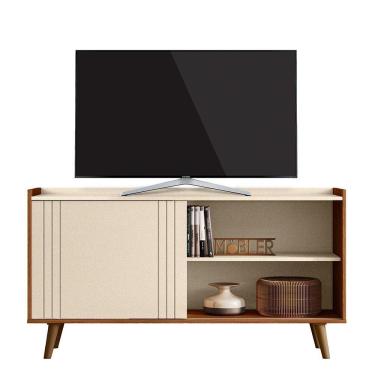 Imagem de Rack Bancada New Austin 135,7cm Pérola Metalizado-cinamomo Mel Para Tv Até 50 - Mobler Pérola Metalizado-cinamomo Mel