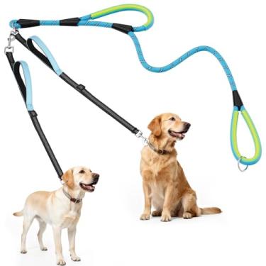 Imagem de XiaZ Coleira dupla para cães, guia refletiva de treinamento de caminhada sem emaranhamento, 4 alças acolchoadas confortáveis para 2 cães, coleira dupla divisora ajustável para cães grandes e médios