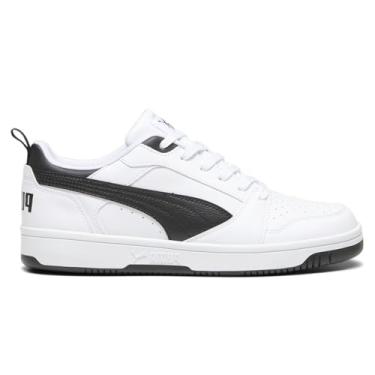 Imagem de Puma Tênis masculino Rebound V6 Low Cadarço Casual - Branco, Branco/preto, 46