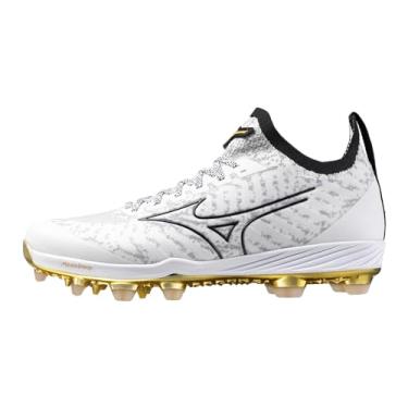 Imagem de Mizuno Chuteira de beisebol masculina Dominant Knit 2 Low TPU, Branco/Ouro, 38