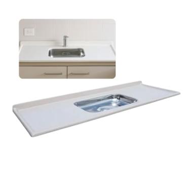 Imagem de Pia De Cozinha Mármore Sintético Bege 150cm Com Cuba Inox N2 (Bege)