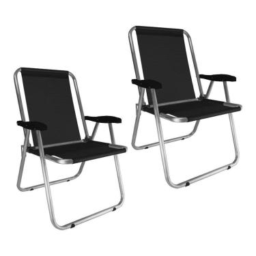 Imagem de Kit 2 Cadeira Praia Max Alumínio Oversize Preta até 140kg Zaka-Unissex