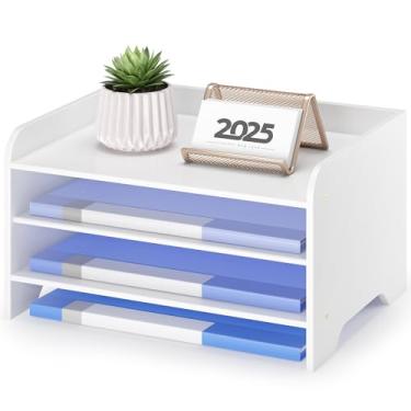 Imagem de Organizador de arquivos de mesa, organizador de papel de mesa de 4 camadas, organizador de documentos para materiais de escritório em casa, acessórios de mesa de escritório e espaço de trabalho