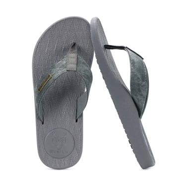 Imagem de KuaiLu Chinelo masculino com suporte de arco, confortável, almofadado, impermeável, sandália tanga leve, espuma de ioga, verão, praia, chinelos sem cadarço, Cinza pu, 44