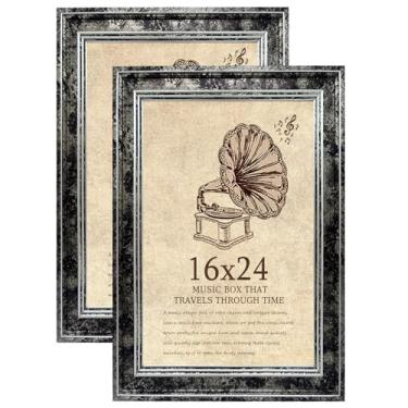 Imagem de TKYGU Porta-retrato 40,6 x 61 cm com conjunto de 2 vidros de verdade, molduras vintage - molduras de estilo antigo para parede - Moldura ornamentada para escritório preto rústico ou decoração de casa