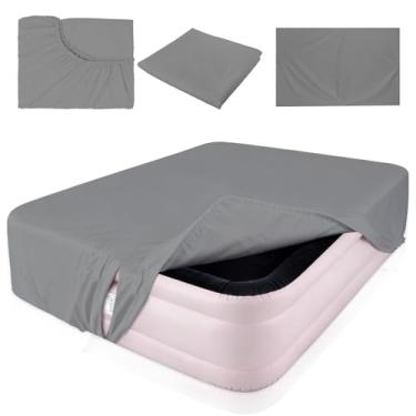 Imagem de Peryiter Jogo de lençol Queen com 3 peças de colchão de ar para cama de 40 a 58 cm, lençol com elástico profundo com abertura inflável, macio, respirável, resistente para hóspedes, acampamento