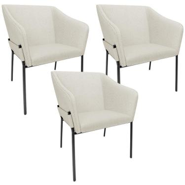 Imagem de Kit 3 Cadeiras Para Sala De Jantar Estar Living Olívia L02 Linho Champagne - Lyam Decor