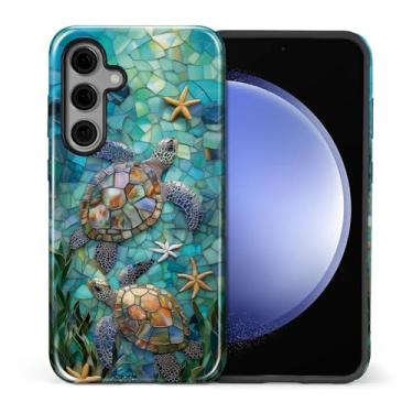 Imagem de CARLOCA Capa para Samsung Galaxy S23 FE, design de mosaico de vitral de tartaruga marinha híbrida proteção dupla TPU macio + PC rígido, à prova de choque, capa protetora para celular masculina e