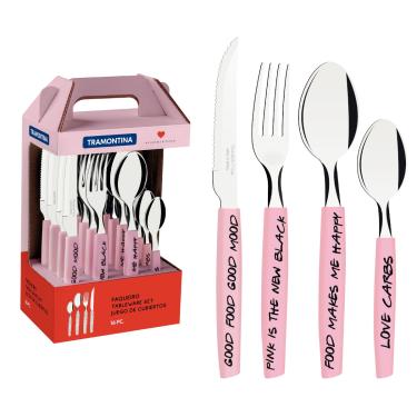 Imagem de Faqueiro Tramontina My Lovely Kitchen 16 peças Rosa em Aço Inox