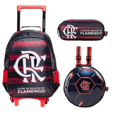 Imagem de Kit Mochila De Rodinhas Estojo E Lancheira Menino Flamengo-Masculino