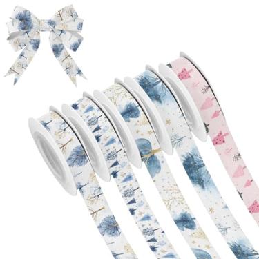 Imagem de SEHANY 5 rolos de fita de Natal 0,59 polegadas 5 jardas fitas de tecido de árvore de Natal fitas de cetim festivas fitas decorativas de Natal para embrulho de presente faça você mesmo artesanato