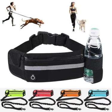 Imagem de Guia Mãos Livres para Cães com Cinto Ajustável e Bolsa – Leash Elástico Amortecedor, Porta Garrafa, Bolso com Zíper e Faixa Refletiva para Corrida e Caminhada (Rosa)