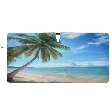Imagem de ATTX Belo para-sol para para-brisa de carro de praia tropical - 157,5 cm x 81,3 cm viseira de proteção solar universal | Acessórios automotivos refletores de calor para proteção do para-brisa