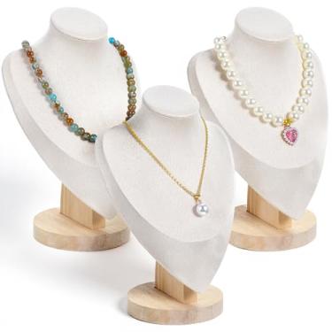 Imagem de MAQUITA 3 suportes de exibição de colar, suportes de exibição de busto de joias, suporte de busto de colar 3D para vender manequim organizador de comércio doméstico mostra fotografia (bege)