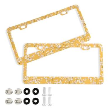 Imagem de SEHANY Molduras de placa de licença de flores florais coloridas, capas de moldura de placa de carro de alumínio à prova de ferrugem com orifícios elípticos e parafusos serve para veículos padrão dos