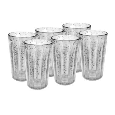 Imagem de Cj 6 Copos Altos de Acrílico C/Detalhes Bolhas Transparente 590ml Entrecasa