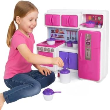 Imagem de Mini conjunto culinario, fogao, geladeira, armario e acessorios, completo, infantil, colorido, pequeno