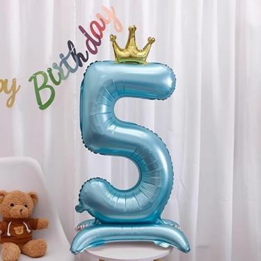 Imagem de Balões digitais de 101 cm rosa com números auto-permanentes de folha gigante Mylar grande número 10 para decorações de aniversário de aniversário (azul 5)