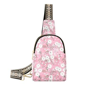 Imagem de CEBUGI Bolsa tiracolo feminina branca floral pequena para pochetes de couro para trilhas, viagens ao ar livre
