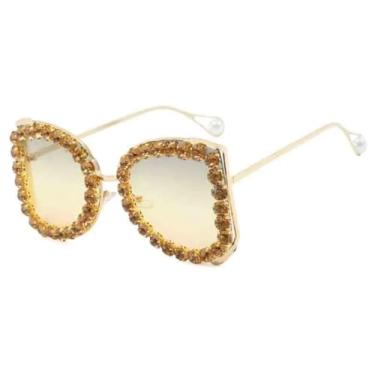 Imagem de JRLLFD Óculos de sol femininos de luxo, armação grande, masculino, óculos para áreas externas, UV400 (dourado, verde, amarelo)