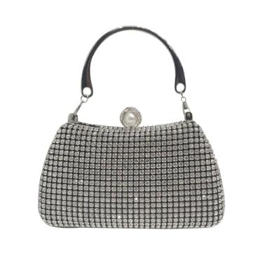 Imagem de CORIOS Bolsa feminina para noite com strass, bolsa de ombro de cristal brilhante com corrente destacável, bolsa transversal com glitter brilhante para banquete, coquetel, festa de formatura, Preto, L