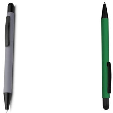 Imagem de Genérico Caneta Esferográfica Azul, Corpo em Papel Reciclado, com Ponta Touch Emborrachada, Escrita Geral, Kit com 2 Unidades (Cinza e Verde)