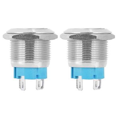Imagem de LiebeWH Interruptor de Botão de Pressão, à Prova d'água, Metal, Auto-redefinição, 4 Pinos, Travamento Momentâneo para Furo de Montagem de 19mm, 12v, 24v, Dc, Ip65, Liga/desliga, Aço inoxidável.