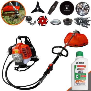 Imagem de Roçadeira Costal Terra GRC430 43cc 1,7HP C/ Carretel + Facas 2 Pontas, 3 Pontas, 6 Pontas, 40 Dentes, 80 Dentes, Trimmer, Escova e Enxada + Óleo Stihl