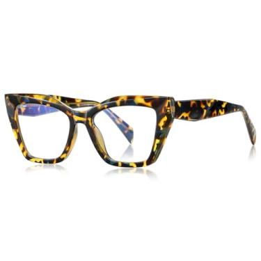 Imagem de Óculos de sol da moda com filtro de luz azul, armação de óculos estilo olho de gato, feminino, moderno (leopardo com transparente)