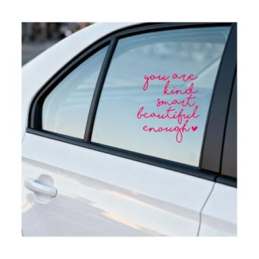 Imagem de BESULEN Adesivo de para-brisa de carro para janela traseira, 2 peças You are Kind Smart Beautiful Enough Positive Affirmation Letter Waterproof Sticker, decoração automotiva universal para veículos