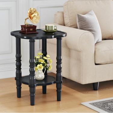 Imagem de CozyDH Mesa lateral de madeira maciça para sala de estar - pequena mesa de cabeceira de madeira para quarto, preta