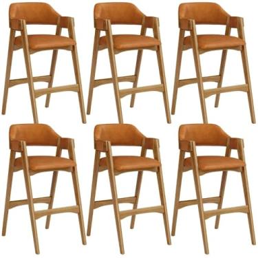 Imagem de Kit 06 Banquetas Altas Para Cozinha Sala de Jantar Bar Suran L02 Courissímo Canela - Lyam Decor