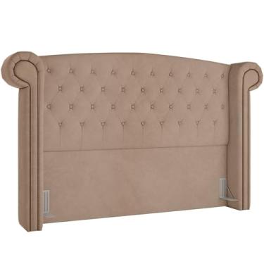 Imagem de Cabeceira Cama Box Casal com Tachas 140 cm Sofia P05 Veludo Bege - Lyam Decor