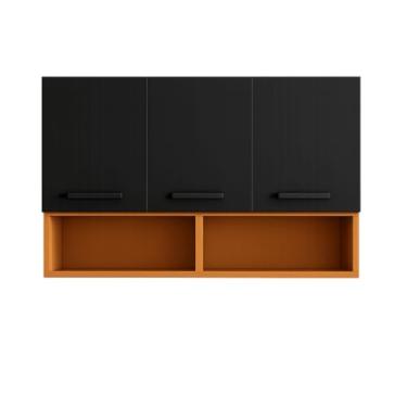 Imagem de Armário Aéreo Compacto 3 Portas em MDP com Nicho Armário para Cozinha Lavanderia Escritório Ideal para Ambientes Pequenos (Grafite)