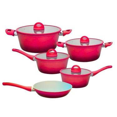 Imagem de Jogo De Caçarola Panela 16cm Frigideira Indução Cerâmica Miami Vermelh