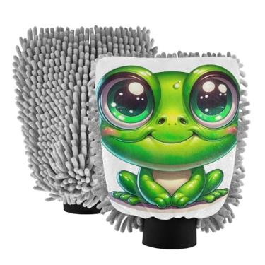 Imagem de ODAWA Luva de limpeza de carro de microfibra chenille, aplicação de espuma de sapo fofo de desenho animado, luva de lavagem de carro, 20,5 cm x 30 cm (pacote com 2)