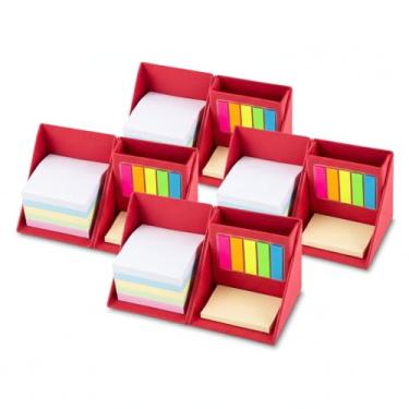 Imagem de Cubo de Anotações Multifuncional, Bloco Autocolante Colorido, Papelão Reciclado, 9,5x9,5x9,5cm, com Porta Canetas e Sticky Notes (5, Vermelho)