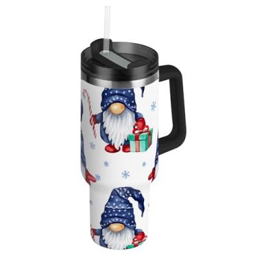Imagem de Gnomos de Natal Copos de neve brancos com tampas e canudo Garrafa de água de aço inoxidável copo isolado com alça Garrafa de água a vácuo de 1,134 g para copo de carro